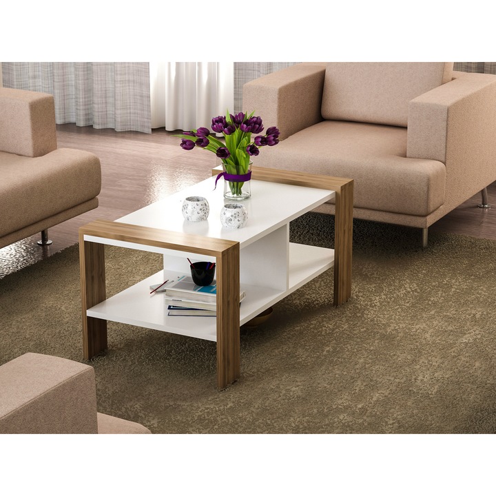 Masuta de cafea, Erica, Alb-Nuc, 90 x 42 x 60 cm