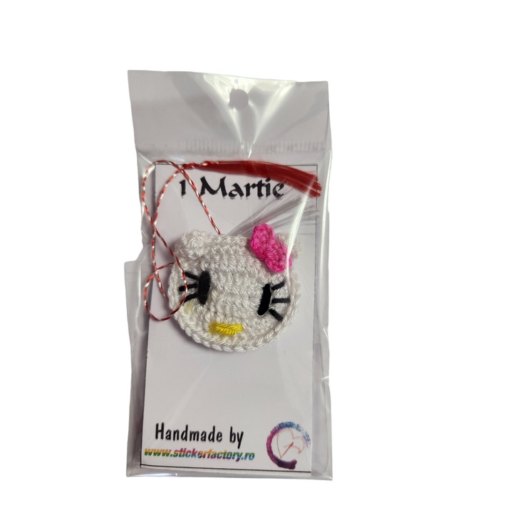 Martisor handmade tip brosa, cresetat manual, Hello Kitty, 5cm