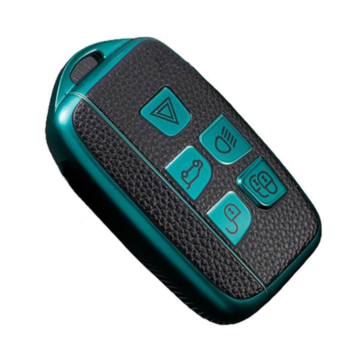 Husa verde cu insertii piele pentru cheie Land Rover Range Rover Evoque Sport Freelander Discovery Velar Jaguar