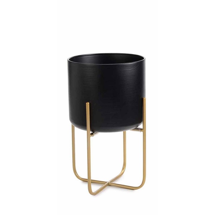 Ghiveci flori metal negru auriu Ø 24 x 42, 5 H