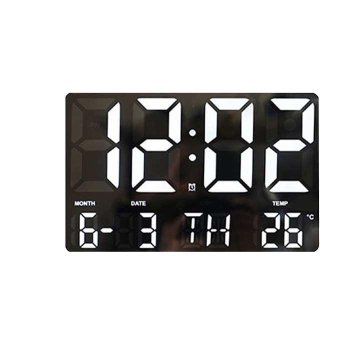 Дигитален стенен часовник настолен будилник календар термометър бял циферблат GH0717L