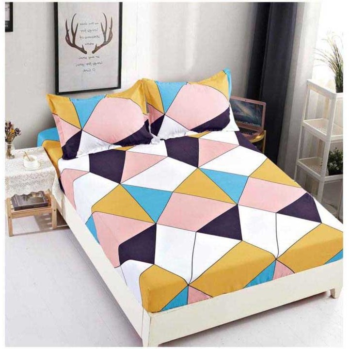 Husa de pat cu elastic, 2 persoane 180x200cm, fete de perna 50x75 cm