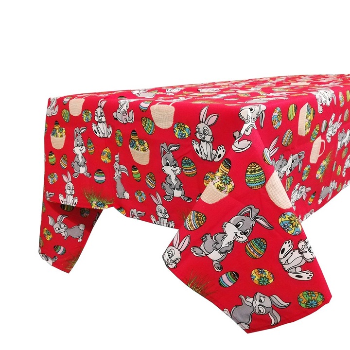 Fata de masa Kotonia Home Decor Paste, 70% bumbac, 30% poliester, rosu, 02, 150x180 cm