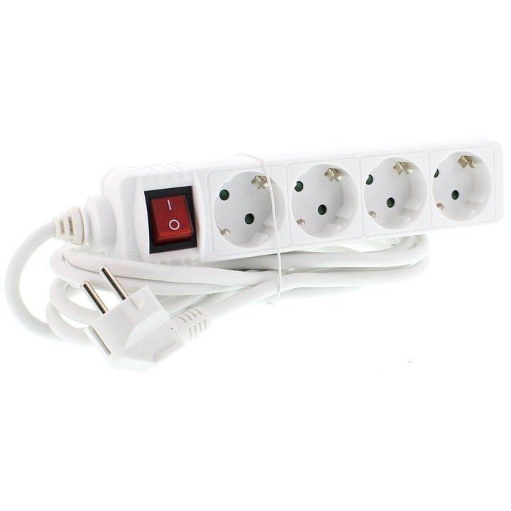 Set 2 x Prelungitor Electric cu Intrerupator, 4 Prize, Sectiune Cablu 3 x 1.5mm2, Lungime 3 m, 3500W, Well