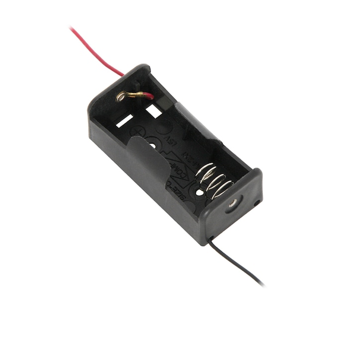 Carcasa suport pentru 1 baterie tip R14, PR-3865-04845, conectori cu 2 fire, neagra LR14
