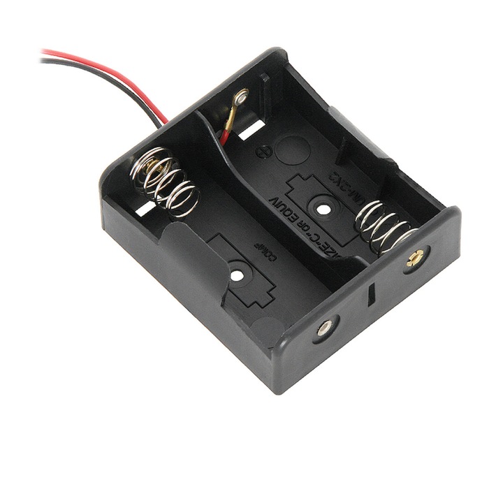 Carcasa suport pentru 2 baterii tip R14/C, PR-3867-04869, conectori cu 2 fire, neagra LR14