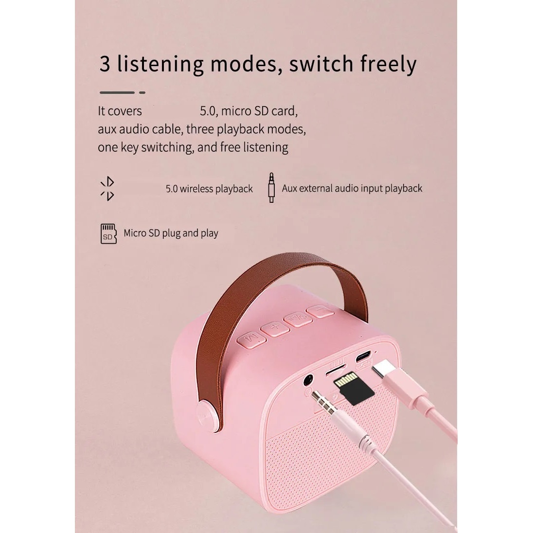Преносима bluetooth колонка с два безжични микрофона, мощност 6w ...