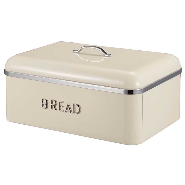 Кутия за хляб, METLEX, Въглеродна стомана/Емайл, Кремаво/Сиво