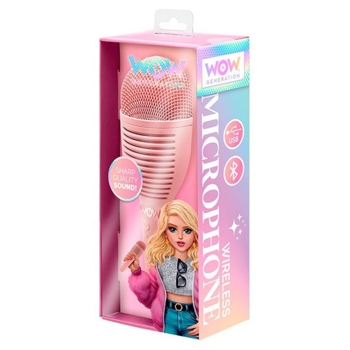 Microfon cu bluetooth si recorder WOW Generation, Roz, 25 x 9 x 9 cm