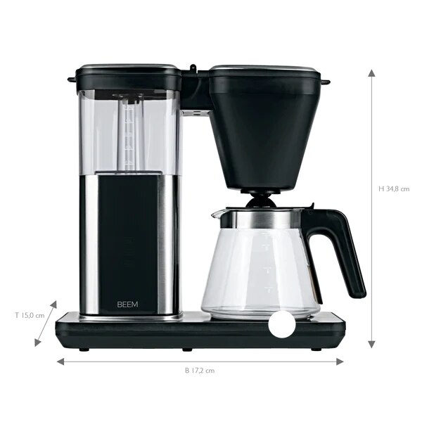 Aparat de preparat cafea automat BEEM, Direct-Brew, 1550 W, capacitate 1.25 litri, preparare rapida, afisaj digital, touchscreen, timer, functie Keep Warm, reglare intensitate, operare intuitiva, carafa din sticla, negru