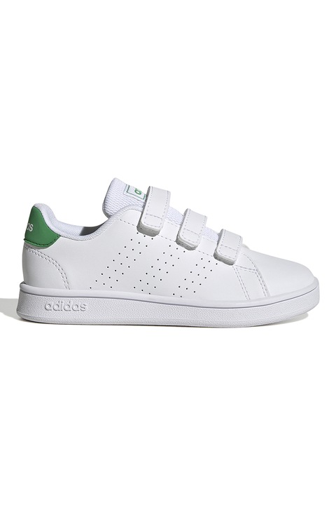 adidas Sportswear, Pantofi sport din piele ecologica cu inchidere velcro Advantage Court, Alb/Verde