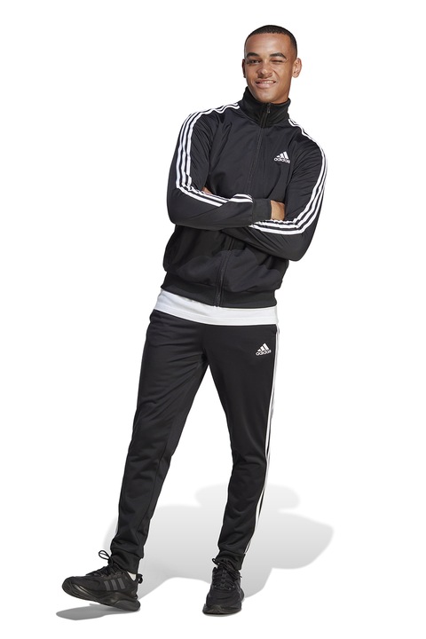 adidas Sportswear, Trening cu benzi laterale contrastante cu logo, Negru