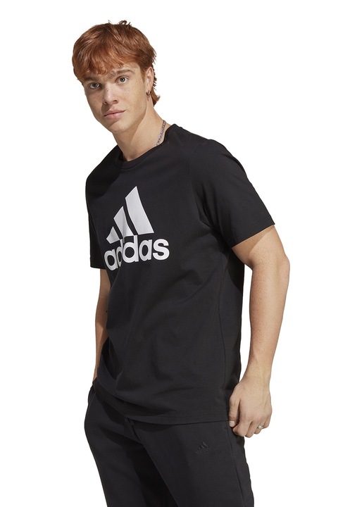 adidas Sportswear, Tricou cu imprimeu logo supradimensionat, Alb/Negru