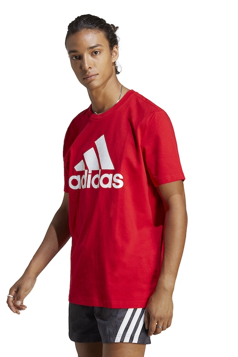 adidas Sportswear, Tricou cu imprimeu logo supradimensionat, Rosu/Alb