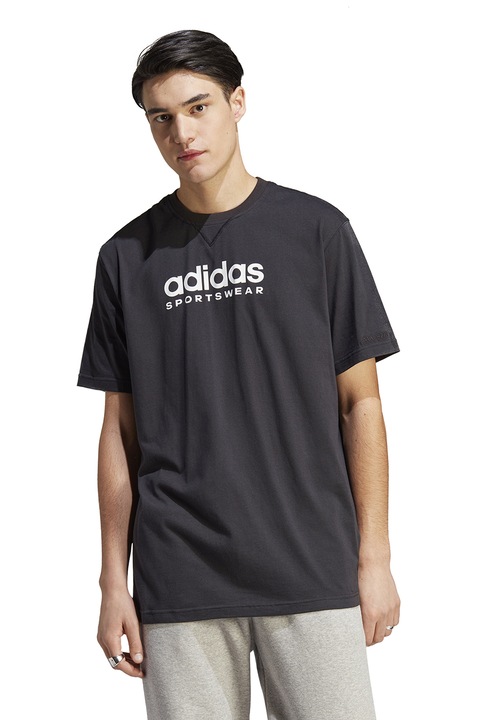 adidas Sportswear, Tricou cu decolteu la baza gatului si imprimeu logo, Negru