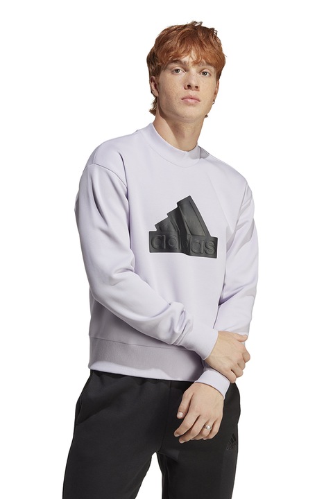 adidas Sportswear, Bluza sport cu decolteu la baza gatului si logo frontal, Alb/Negru