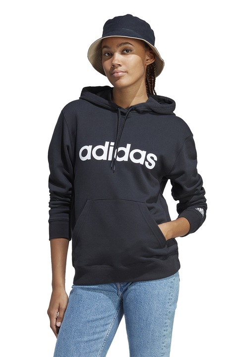 adidas Sportswear, Hanorac cu imprimeu logo si buzunar kangaroo, Negru