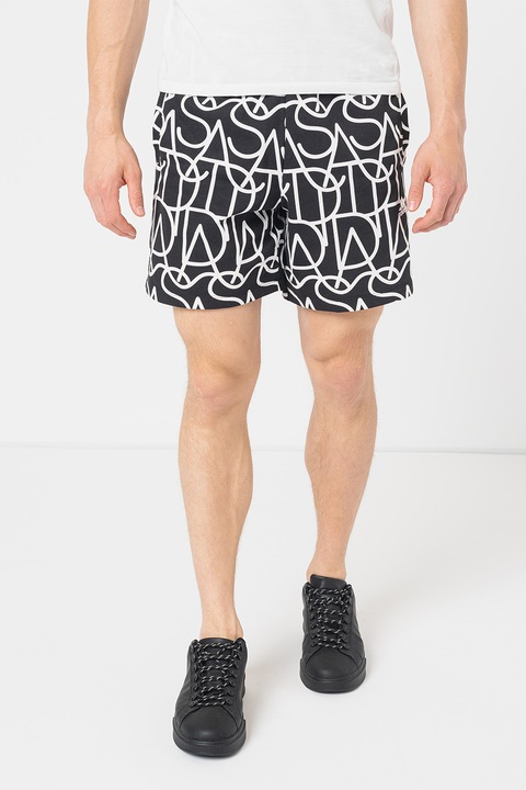 adidas Sportswear, Bermude cu model monograma, Alb/Negru, 2XL