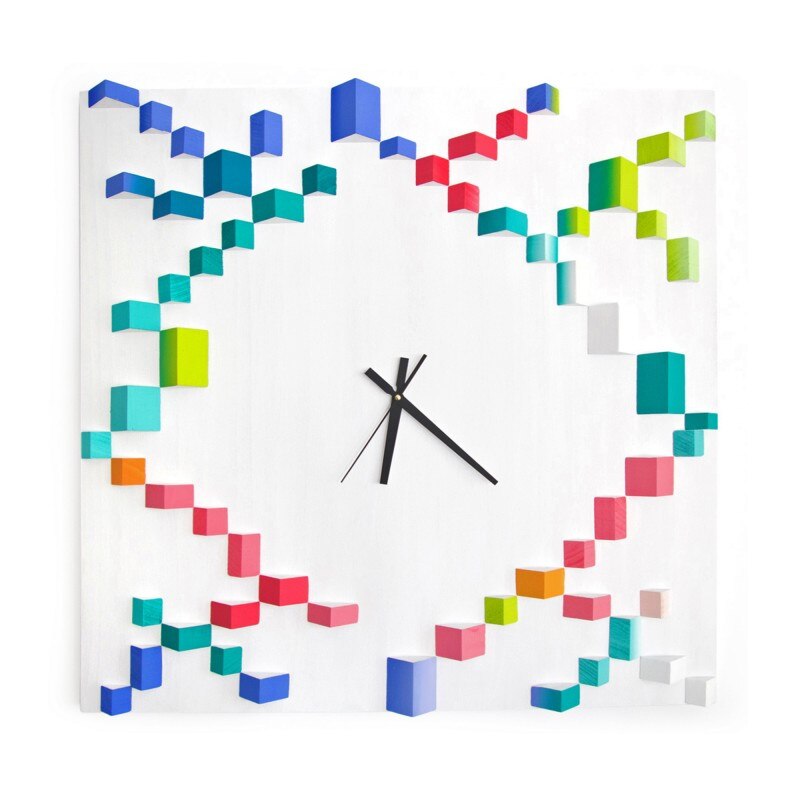 Ceas de perete, Deco-Box, Angle Pastel, ceas lemn pe lemn, geometric, pictat manual, 70x70cm