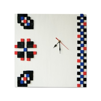 Ceas de perete, Deco-Box, Trifoi cu 4 Foi, ceas mozaic lemn, traditional 35x35cm Ceas de perete, Deco-Box, Trifoi cu 4 Foi, ceas mozaic lemn, traditional 35x35cm