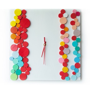 Ceas de perete, Deco-Box, Deco Bubbles Alb, ceas de lemn, geometric, pictat manual, multicolor Ceas de perete, Deco-Box, Deco Bubbles Alb, ceas de lemn, geometric, pictat manual, multicolor