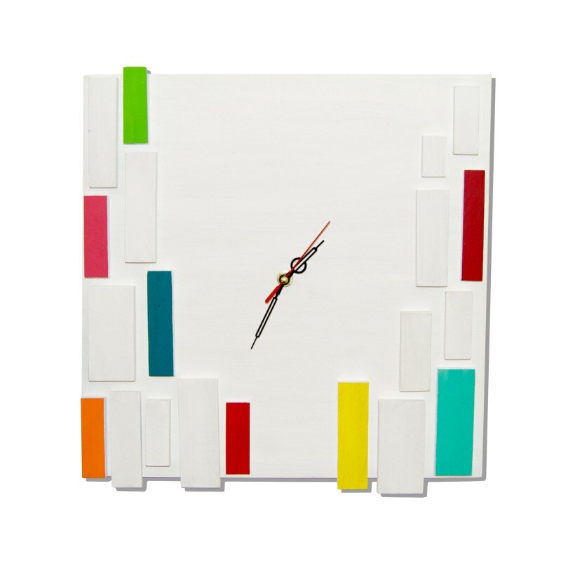 Ceas de perete, Deco-Box, Urban, ceas de lemn, geometric, pictat manual, fundal alb