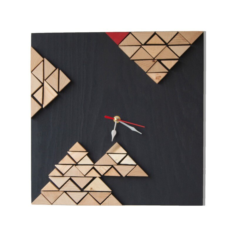 Ceas de perete, Deco-Box, Tectonic, ceas de lemn, geometric, mozaic lemn