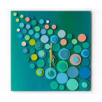 Ceas de perete, Deco-Box, Raza de Lumina Turcoaz, ceas geometric, cercuri, pictat manual, turcoaz Ceas de perete, Deco-Box, Raza de Lumina Turcoaz, ceas geometric, cercuri, pictat manual, turcoaz