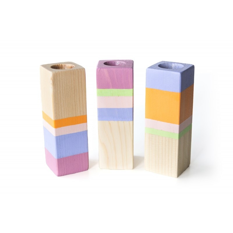 Set 3 Vaze din lemn, Deco-Box, Totem, pictat manual, lavanda, portocaliu