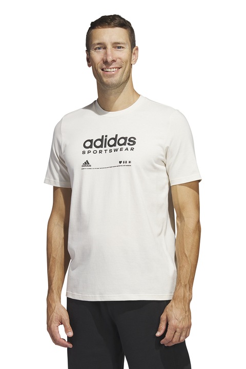 adidas Sportswear, Kerek nyakú logómintás póló, Törtfehér, L