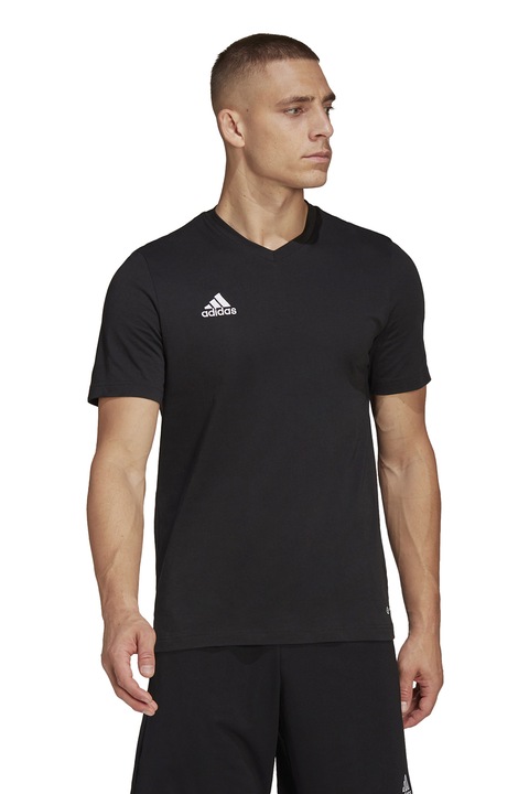 adidas Performance, V-nyakú futballmez logóval, Fekete