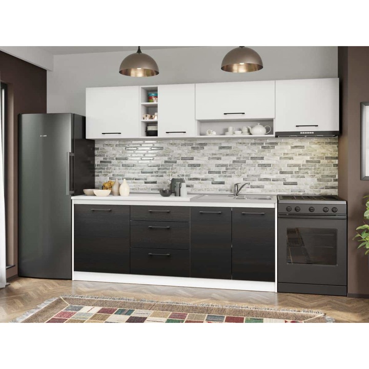 Set Mobila Bucatarie, Mina Yang, Ferrara/Alb, C124, L 262 x A 60 x H 200 cm