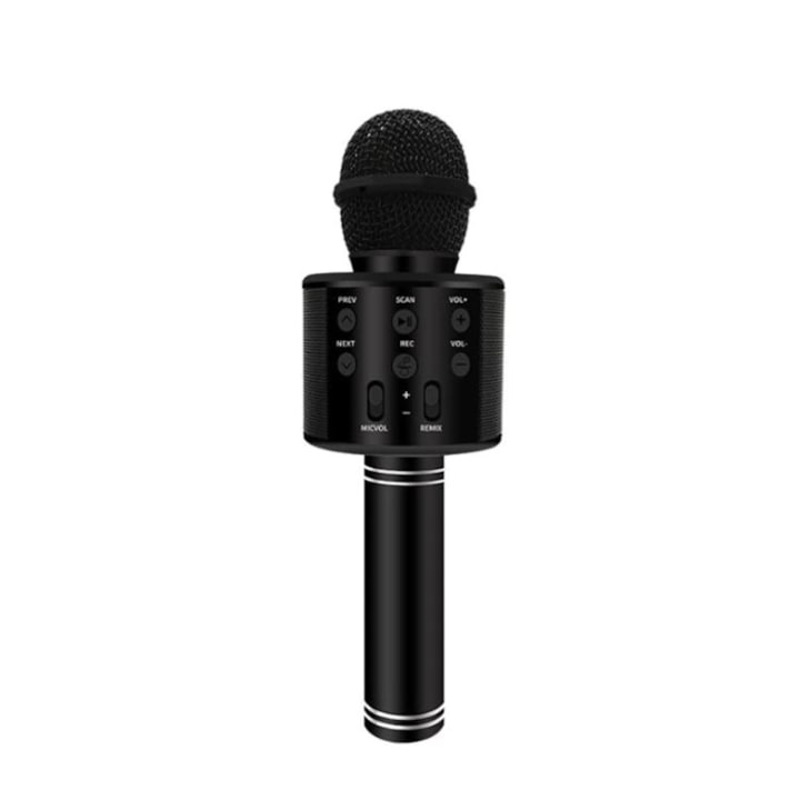 Караоке микрофон за деца Wireless RLN Electronics™, вграден високоговорител, SD карта, мултифункционален, стерео, Черен