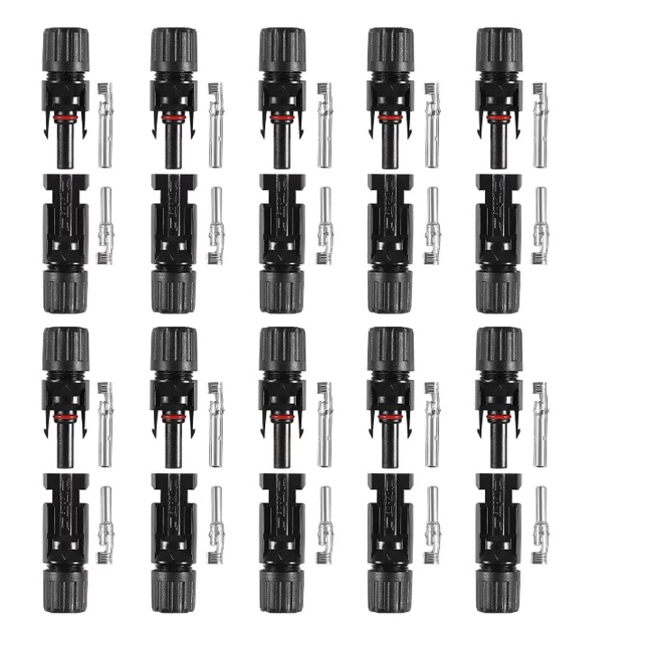 Set 10 conectori panou solar, JRH, Mama/tata, conector MC4, Negru