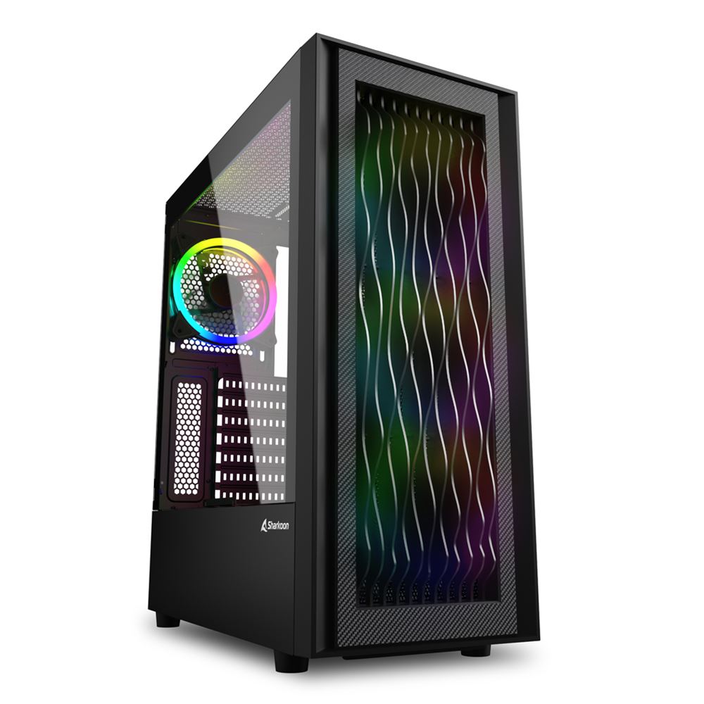 Carcasa SHARKOON RGB WAVE Tempered Glass , MiddleTower, fara sursa, Black