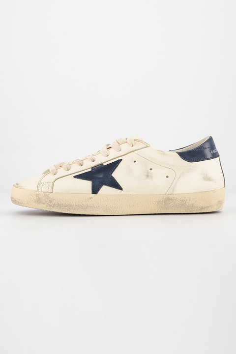 GOLDEN GOOSE, Кожени спортни обувки Super-Star със захабен ефект, Тъмносин/Бежов