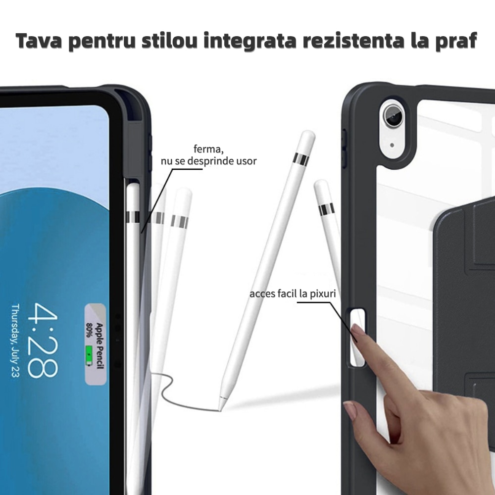 Husa pentru tableta, Cu suport pentru pix, Compatibil cu iPad Air 4 2020 / 5 2022, iPad Pro 11" (2018/2020/2021/2022), rotire 360 °, Negru