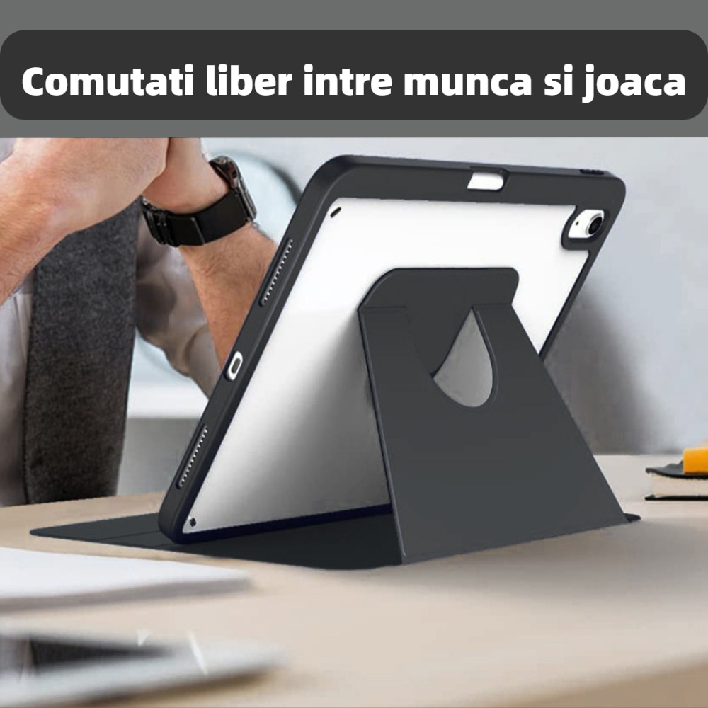 Husa pentru tableta, Cu suport pentru pix, Compatibil cu iPad Air 4 2020 / 5 2022, iPad Pro 11" (2018/2020/2021/2022), rotire 360 °, Negru
