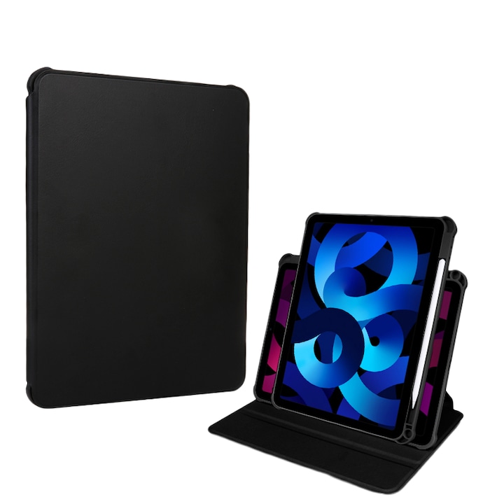 OEM tablet tok, toll tartóval, iPad Air 4 2020 / 5 2022, iPad Pro 11" kompatibilis, 360 fokban forgatható, fekete