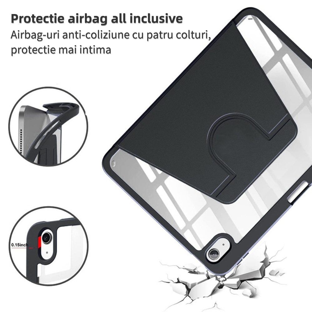 Husa pentru tableta, Cu suport pentru pix, Compatibil cu iPad Air 4 2020 / 5 2022, iPad Pro 11" (2018/2020/2021/2022), rotire 360 °, Negru