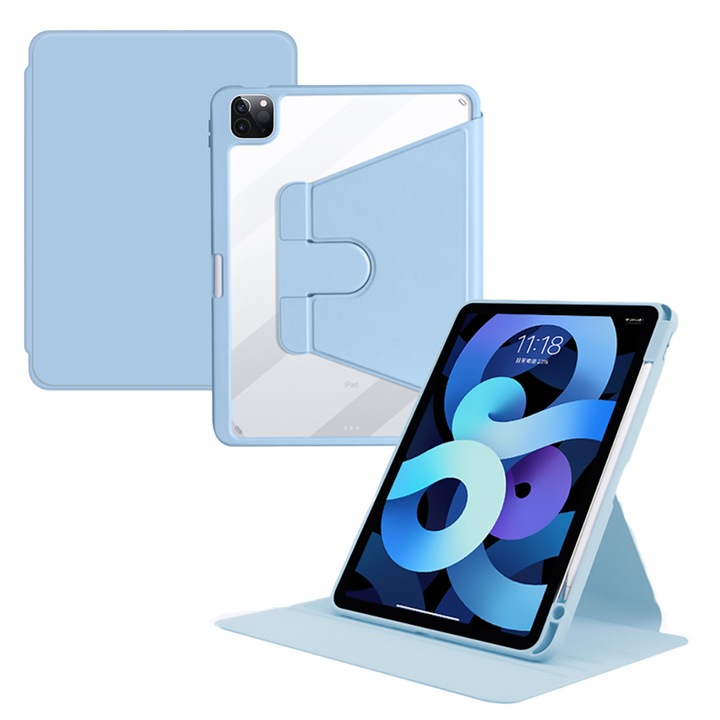 Husa pentru tableta, Cu suport pentru pix, Compatibil cu iPad Air 4 2020 / 5 2022, iPad Pro 11" (2018/2020/2021/2022), rotire 360 °, Albastru