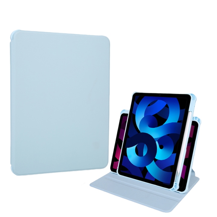 Калъф за таблет, С място за писалка, Син, Съвместим с iPad Air 4 2020 / 5 2022, iPad Pro 11", Въртене на 360 °