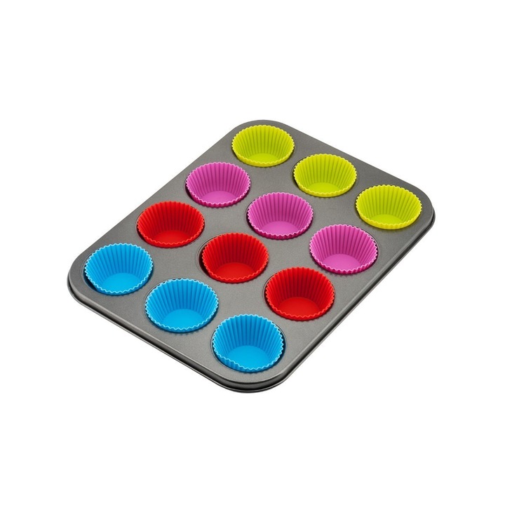 Forme briose, Kinghoff, 12 bucati, Silicon, Durabil, Multicolor