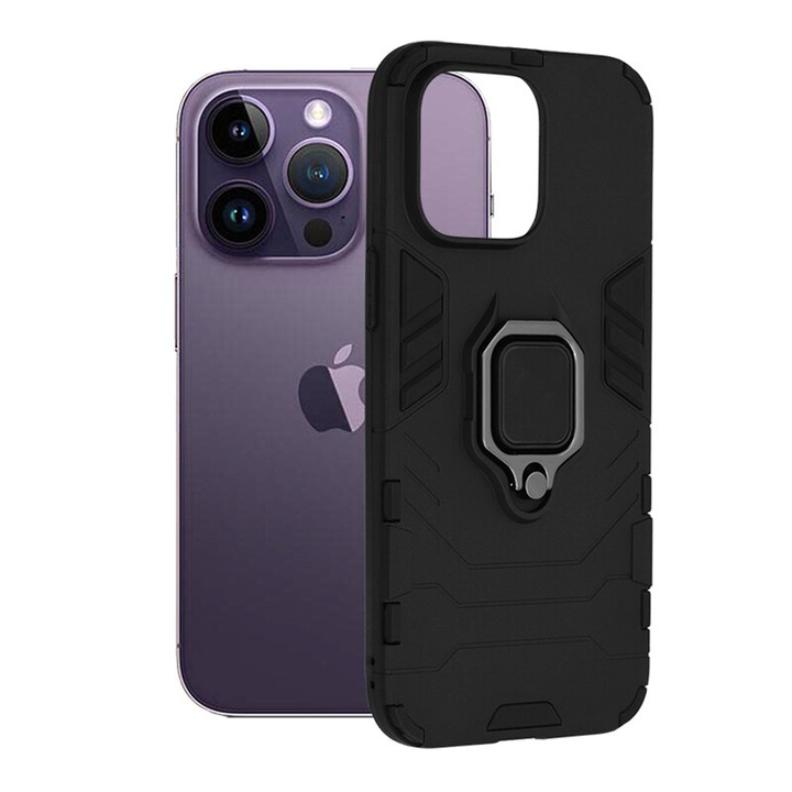 AZIAO Armor Ring tok Xiaomi Redmi Note 12 készülékhez, Army Shield, Hibrid szerkezet, 360°-os mágneses tartógyűrű, masszív, tartós tok, titán fekete