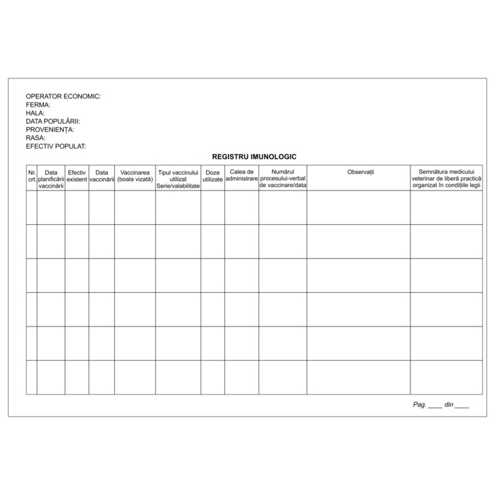 Registru imunologic, pentru ferme de pasari, format A4, 100 file