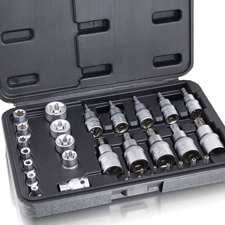 Trusa chei, BITUXX, 30 Piese, Pentru reparatii auto, Otel, Negru, Argintiu