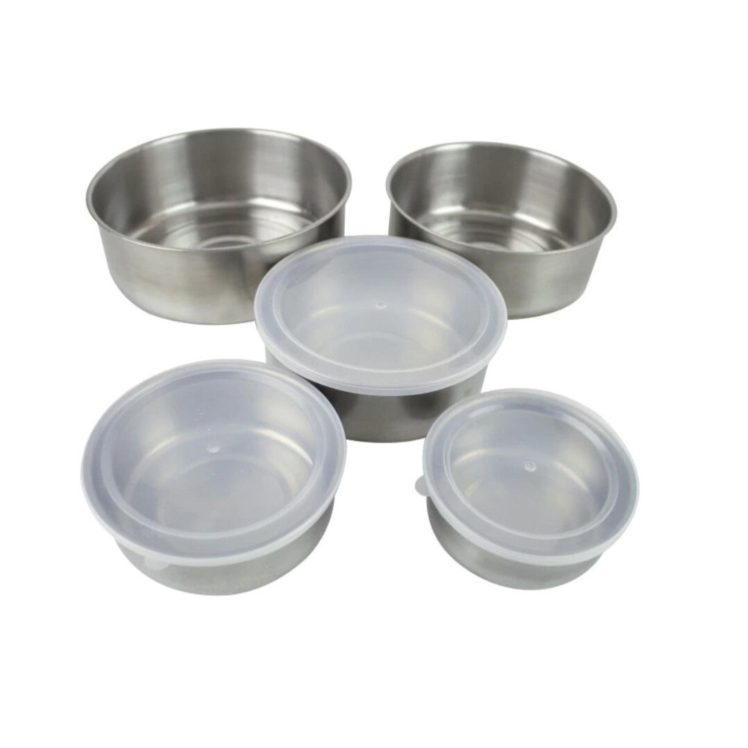 Set 5 caserole din Inox prevazute cu capace din plastic transparent ...