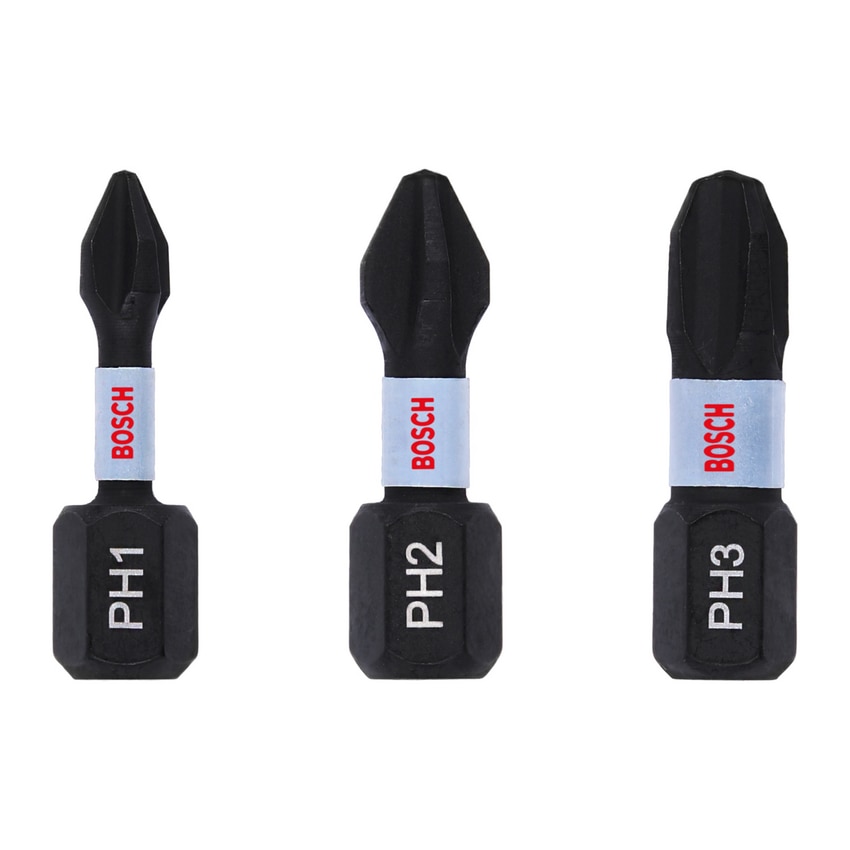 Set 3 biti de insurubare cu impact Bosch PH1, PH2, PH3, lungime 25 mm