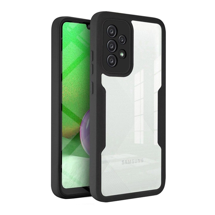 Husa de protectie 360° compatibila cu Samsung Galaxy A72, Full Protection, Design Unic, Rezistenta la socuri, Protectie camera, Negru