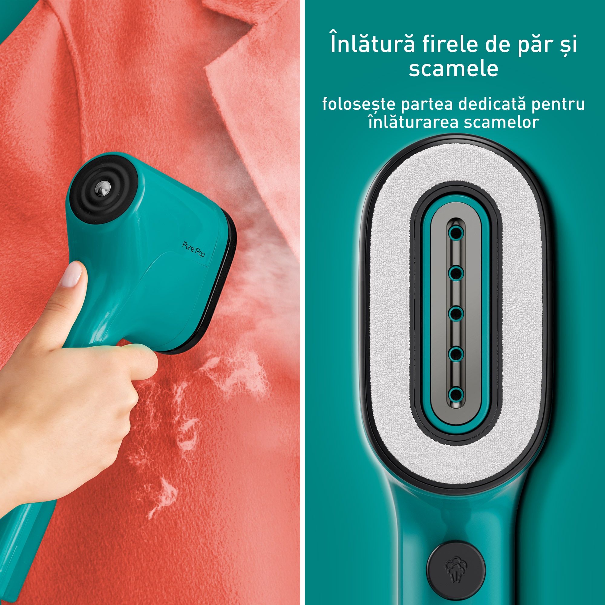 Aparat de calcat vertical cu abur Tefal Pure Pop DT2024E1, 1300 W, abur variabil pana la 20g/min, recipient apa 70 ml, incalzire rapida 15secunde, verde